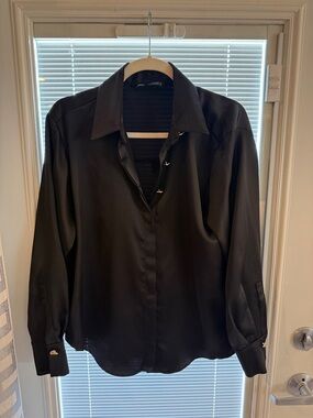 Zara Men's Black Satin Dress Shirt
